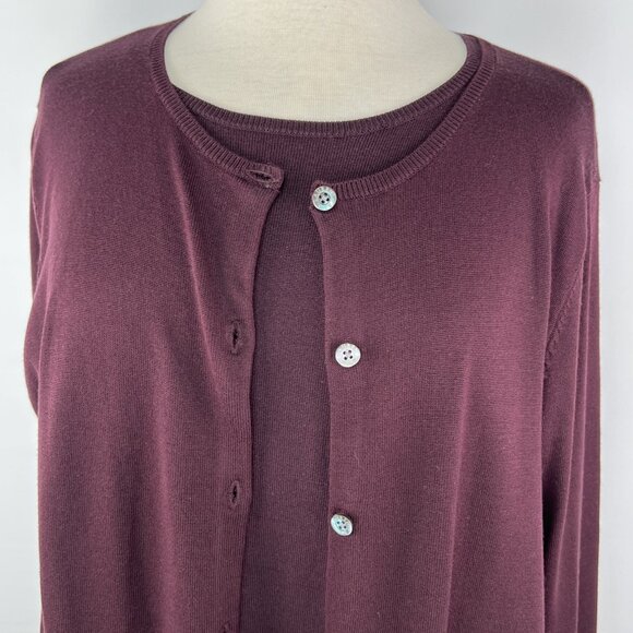 Lauren Ralph Lauren 1X Sweater Set Purple 2 Pc Cardigan Top Classic Career Silk - Picture 2 of 14